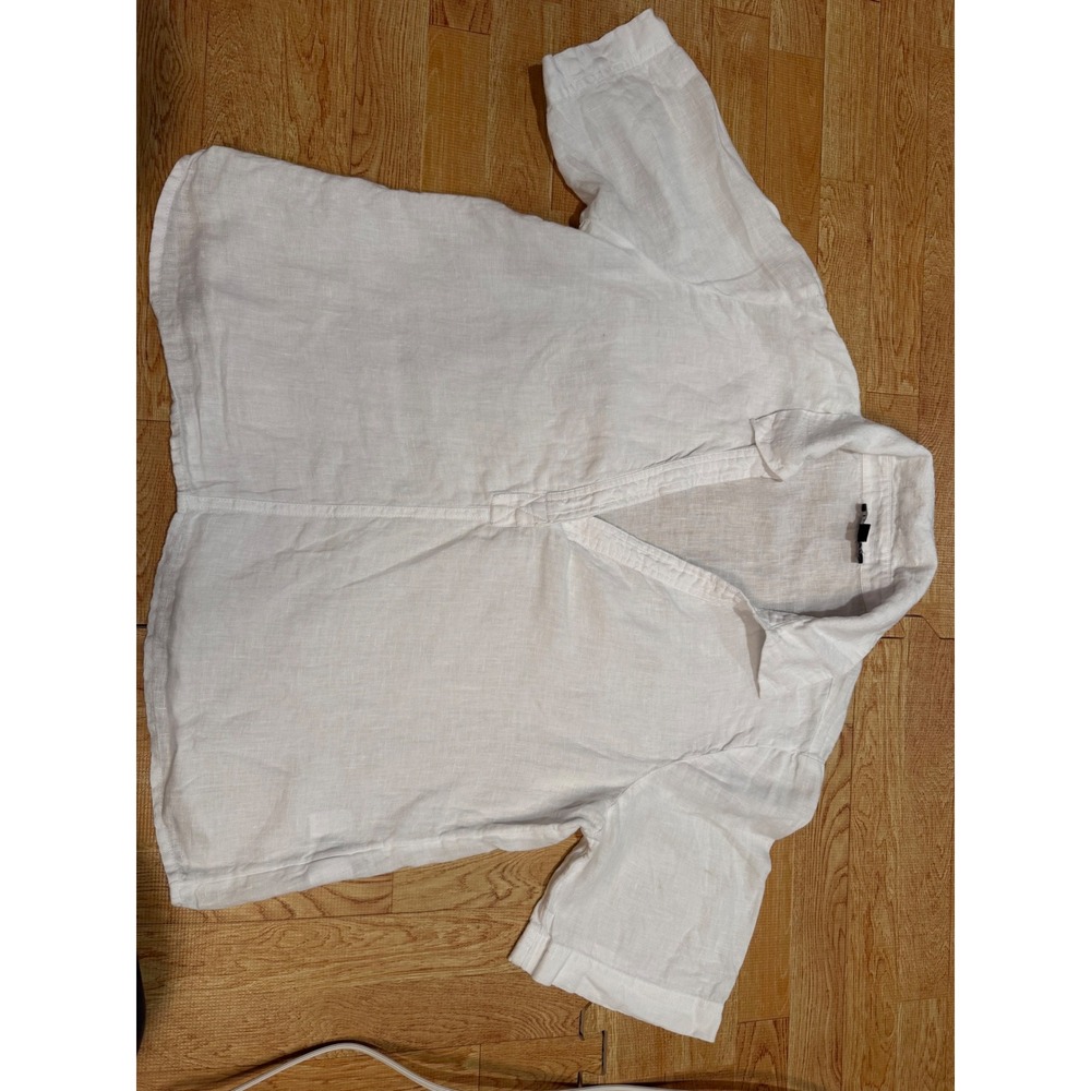 J.Crew Womens White Linen Short Sleeve V-Neck Blouse Top Size Small